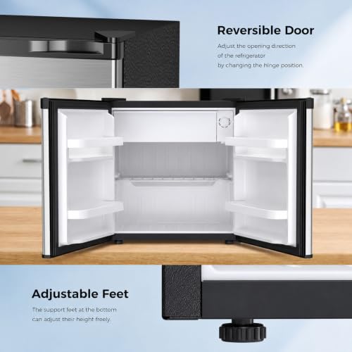 Image of Antarctic Star Compact Refrigerator Mini Fridge with Single Reversible Door,Wire Shelf,Defrost Button, for Bedroom /Office /Dorm,1.3 Cu. Ft,Steel