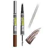 Maybelline New York Brow Inserts 2-in-1 Augenbrauenstift für füllige & definierte Augenbrauen, 3-fach Mikro-Spitze & Faser-Gel mit bis zu 36H Halt, Wasserfest & Wischfest, Medium Brown 4, 1 Stk.