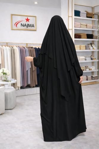 NAJMA Abaya Femme Musulmane 2 Pièces maxi khimar et abaya, opaque,Robe long avec khimar voile,jilbab soie de medine,voile priére,pour femme musulmane voilée,hejj,omra,madrassa,quotidien – vue 4