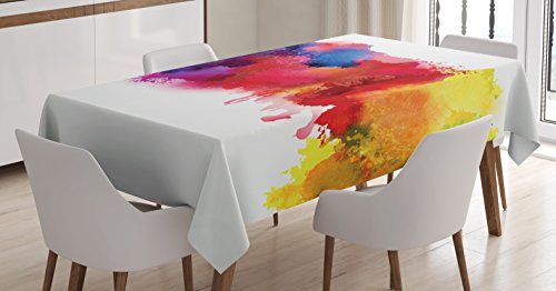Ambesonne Abstract Tablecloth, Vibrant Stains Of Watercolor Paint Splatters Brushstrokes Dripping Liquid Art, Rectangular Table Cover For Dining Room Kitchen Decor, 60" X 84", Yellow Blue #TOP15