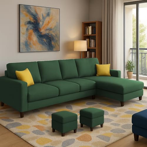 Image of Casaliving Rolando 6 Seater L Shape Sofa Set for Living Room Left Side (Green, 6 Seater - RHS) Sofa Set