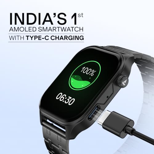 Image of boAt Ultima Vogue 2, India's First AMOLED Type-C Smartwatch, 1.96 inch Display, 1000 nits Brightness, Metal Body w /Premium Straps, 10-Days Battery Life, Smartwatch for Men & Women (Steel Black)