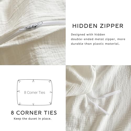 SE SOFTEXLY Muslin Duvet Cover Twin Size, 100% Washed Cotton Duvet Cover Set, Ultra Soft Comforter Cover Linen Like, 2 Pieces Minimalist Gauze Duvet Cover with 1 Pillowcase, 68"x90", White