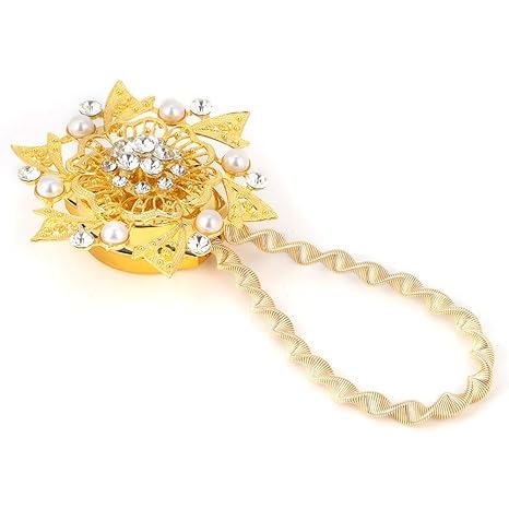 Image of PINKPARI (Label) Magnetic Creative Diamond Curtain Tiebacks, 2 Pcs. Magnetic Spring Curtain Tie Back, Decorative Curtain Tiebacks for Home, Office, Hotel (Pearl Round Gold, 399)
