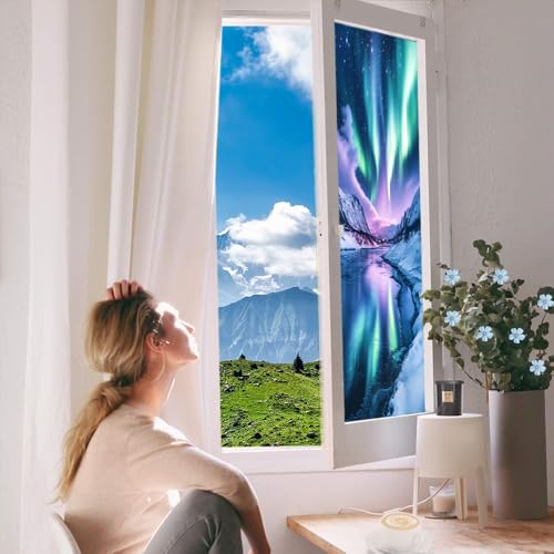 Vinilo decorativo de ventana forest aurora borealis 17.7 x 23.6 in miniatura 6
