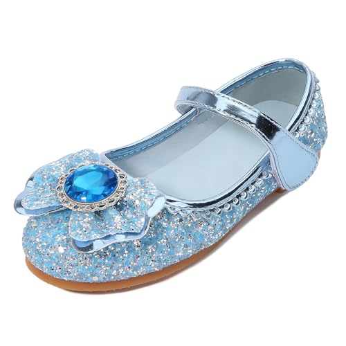 FStory&Winyee Mädchen Prinzessin Schuhe Kinder ELSA Sandalen Partei Glitzer Kristall Schuhe Mädchen Kostüm Zubehör Karneval Verkleidung Party Aufführung Fasching Tanzball, Blau, 29 EU