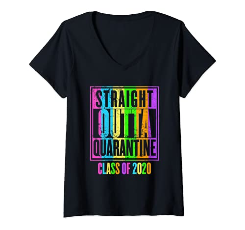 Mujer Rainbow Straight Outta Quarantine Rayas de colores 2020 Camiseta Cuello V