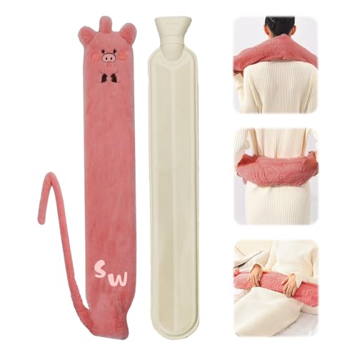 Lvjkes Wärmflasche Lang, Nackenwärmflasche, 2 Liter 72x12 cm Gummi-wärmflasche mit bezug, Zur Reinigung Abnehmbar, für Erwärmen und Kühlen von...