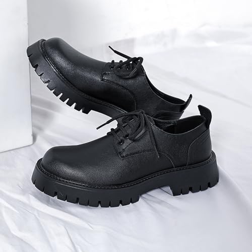 Men's Leather Lace Up Lug Sole Oxfords Classic Round Toe Platform Chunky Heel Business Work Dress Shoes Fashion Height-Increasing Casual Derby Shoes2