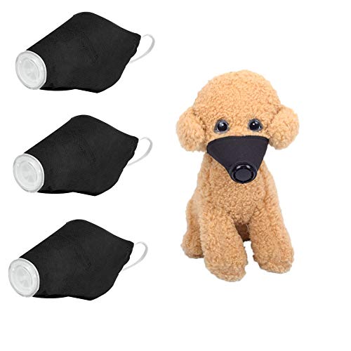 CheeseandU 3 Pack Dog Masks, Dustproof Reusable Puppy Masks Adjustable Strap Anti Fog PM2.5 Filter Protective Mask Puppy Mouth Guard Mask Cover Pet Respirator Masks for Dog,Black