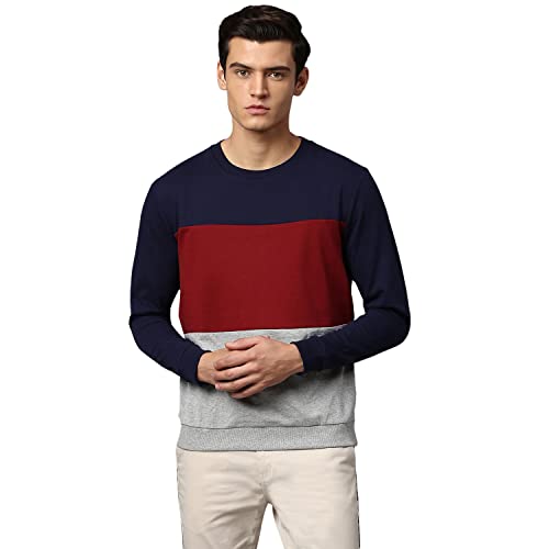 Image of Dennis Lingo Men's Cotton Blend Full Sleeves Color Block Sweatshirt - Regular-Fit, Crew Neck, and Lightweight, Casual Winterwear for Men
