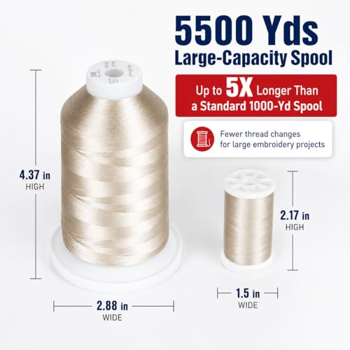 Simthread 5500Yds/5000M 40WT Trilobal Polyester Embroidery Thread Beige 843 by Simthread - Image 2