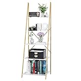5-Tier Bookshelf, Wood Bookcase with Metal Frame, Open Ladder Shelf, Flower Standing Shelf Units...