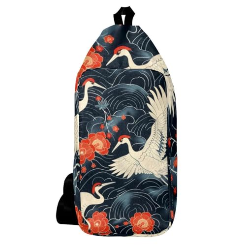 Sac à dos à bandoulière grue japonaise sacoche homme femme