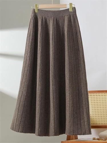 Women's Autumn Winter Mid-Calf Knitted Pleated Skirt A-Line High Waist Office Versatile Solid Wool Half Skirt4