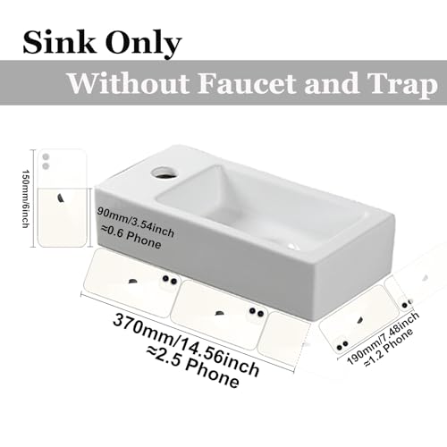 Wandaufhängendes Rechteckiges Waschbecken, Klein, Keramik (Linke Hand)