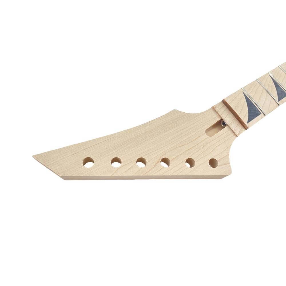 Manico per chitarra elettrica, 24 tasti, 65 cm, tastiera in legno d'acero, per chitarra Floyd Rose, dado di bloccaggio fai da te, pinna di squalo, intarsio di ricambio (bullone sul tallone