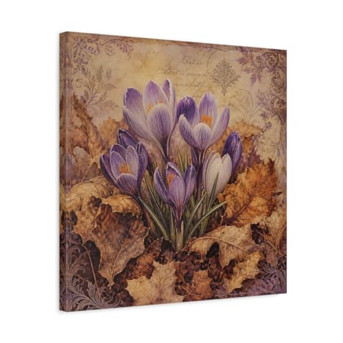 Art mural crocus violet déco salon tableau sur toile fleurs 50x50 cm