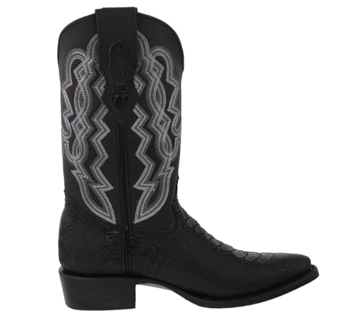 Texas Legacy Mens Black Western Cowboy Boots Ostrich Leg Print Leather J Toe2