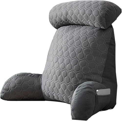 Kongdson Reading Pillow with Neck Roll & Pockets (Grey)
