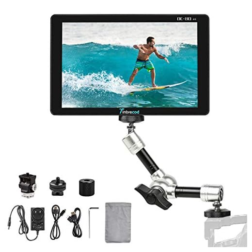 7 inch Camera Video Monitor, Built-in 3500mAh Li-ion Rechargeable Battery HD 1920 x 1200 IPS Screen Ultra HD 4K Pass-Through HDMI DC Input Output Field Monitor with Swivel Arm for DSLR Camcorder