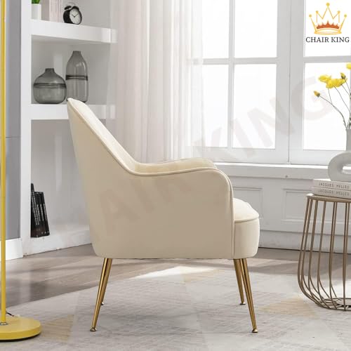 Image of Luxor Velvet Chair | Premium Spacious Set of 2 Accent Chairs with Pillow | Modern Armchair in Soft Velvet Fabric with Glossy Golden Legs| 2pc, Beige