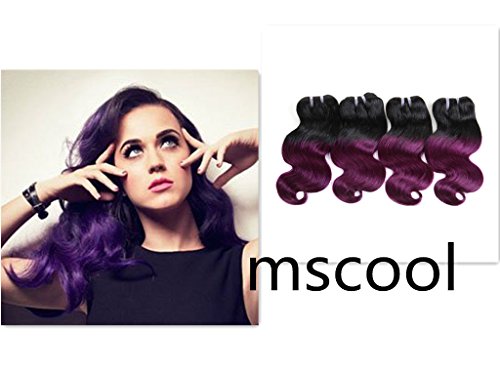 Unprocessed Brazilian Virgin Hair Brazilian Remy Hair Ombre Body Wave Bundles 4 pcs 10 inch 50 g/pcs Total 200 g Human Hair Extensions Hair Weaving (1B/PURPLE)