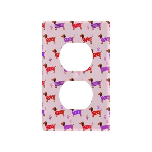 BOESI Doodle Colorful Dachshund Light Switch Cover Trim, Switch Panel Trim, Receptacle Cover, Double Receptacle Receptacle Cover, 4.53 * 2.76 inches
