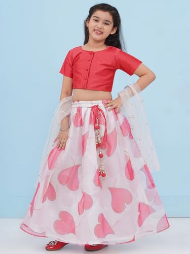 Image of AJ DEZINES Kids Ethnic Wear Silk Blend Organza Floral Printed Lehenga Choli for Girls With Dupatta