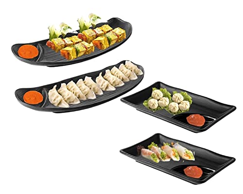 Image of Melamine Rectangle French Fries, Momos, Rolls Serving Platter, Serving Dessert and Snacks Platter /Tray (Black, Pack of 4)
