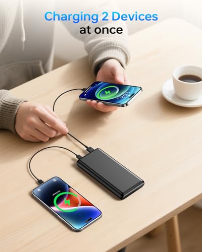 ZZI Portable Charger, 32000mAh 5V/3A Power Bank with Dual 22.5W High-Speed Charging, Thinnest Travel Essentials with LED Display, Battery Pack Compatible with iPhone Samsung iPad etc (Black) - Image 6
