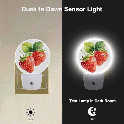 Image of EKOBLA Strawberry Night Light, Cute Red Fruit Watercolor Night Lights Plug Into Wall with Auto Sensor for Home