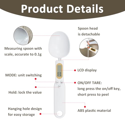 Cuchara Digital de Precisión para Medir Alimentos, Balanza de Cuchara Medidora Pesa de 1 g a 500 g, Báscula Electrónica con Pantalla LCD, Dosificador para Ingredientes Sólidos y Líquidos en la Cocina - imagen 3