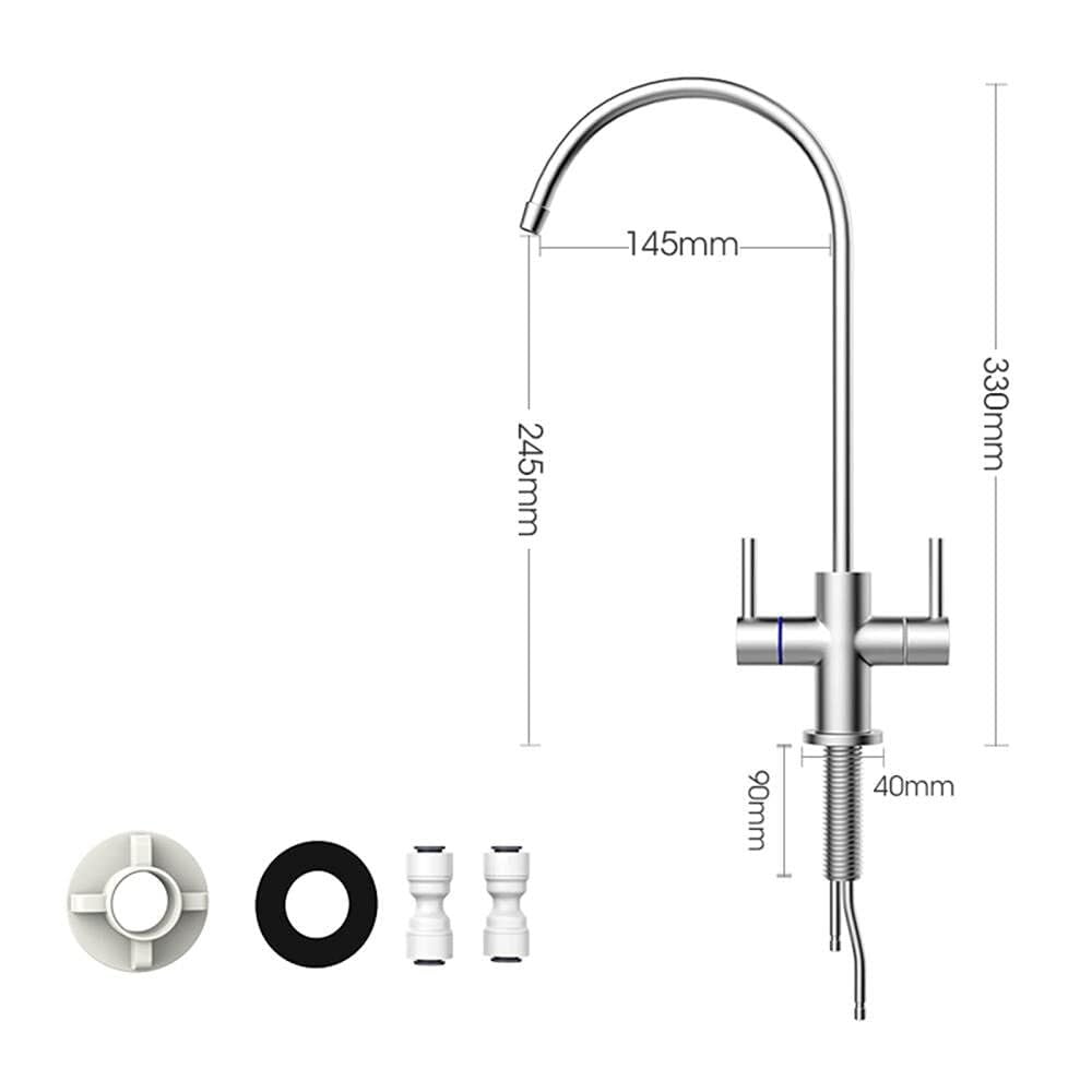 Grifo con Filtro de Agua Potable Giratorio de 360°, Cepillado, para Fregadero de Cocina, para Sistemas de ósmosis inversa, conexión de Tubo de 1/4", fácil instalación, diseño Duradero.