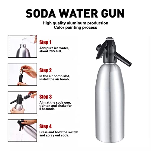 Sparkling Water Maker,1Liter Soda Siphon,Portable Seltzer Water Maker,Carbonated Water Machines for Home Bar Club Making Fresh Soda Water Cocktails DIY Soda Drink,Use 8g CO2 Cartridges(Not Included),Silver Aluminium