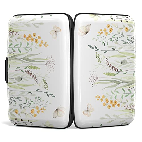 Image of Credit Card Holder, Mini Aluminum Card Wallet RFID Blocking Slim Metal Hard Card Case for Women Men, Butterfly Flowers