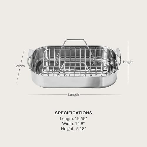 Image of All-Clad Specialty Stainless Steel Roaster with Rack 14x18 Inch Oven Broiler Safe 600F Roaster Pan, Pots and Pans, Bakeware, Silver