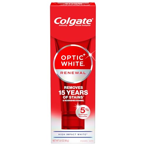 Colgate Optic White Renewal Teeth Whitening Toothpaste, Whitening Fluoride Toothpaste, Effectively Removes Tea, Coffee, and Wine Stains, Made with Hydrogen Peroxide, High Impact White, 3.0 oz - image 8