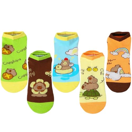 Image of 5 Pairs Cute Cartoon Animals Print Cotton Ankle Socks for Women Teens