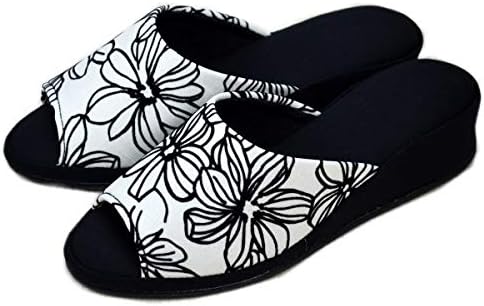 日本製 スリッパ ヒール Sサイズ Fサイズ フロッキーフラワー シンプル ファクトリーアウトレット 22 22 5cm ブラック花柄 ホワイト