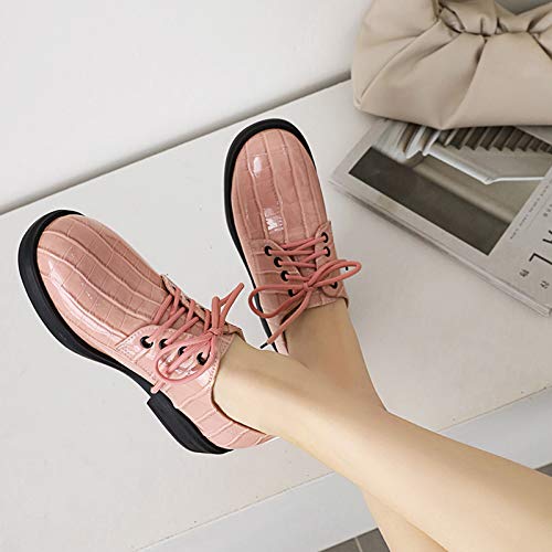 SaraIris Sapatos Oxford vintage para mulheres, bico redondo com cadarço, salto grosso, brogues, sapa