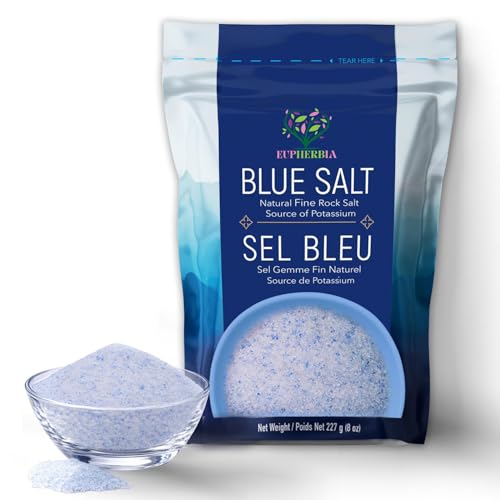 EUPHERBIA Blue Salt Fine Grind, Rare Mineral Low Sodium Salt, 227g Refill