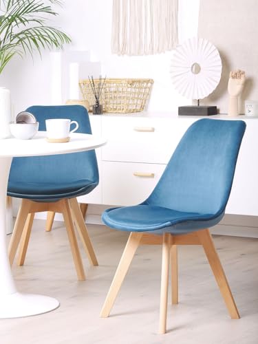 Image of Set of 4 Modern Style Mid Century Modern Dinning Room Cafe Hotel Office Wooden Legs Chair (Full Fabric Blue)