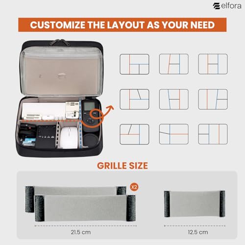 Image of Elfora Nylon Double Layer Electronic Cable Organizer Bag | Portable Travel Charger Case with Mesh Pockets & Zip Closure | Pouch for Power Bank, HDD, Tablet, Cords, Adapters & Daily Accessories (Black)