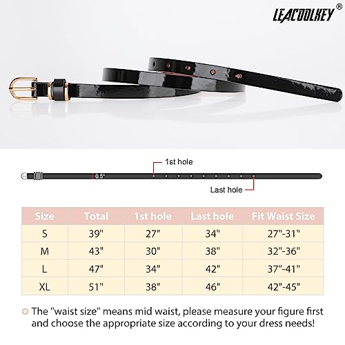 Leacoolkey Women Skinny Leather Belt For Dress Jeans Patent Leather Thin Waist Belt With Gold Buckle #TOP4