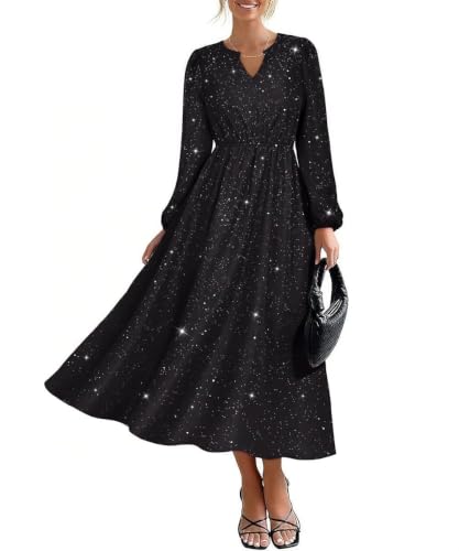 Image of TIYOMI Womens Plus Size Dresses Fall Long Sleeve Maxi Dresses V Neck Floral Spring Party Dress with Pockets XL-5XL (14W-28W)