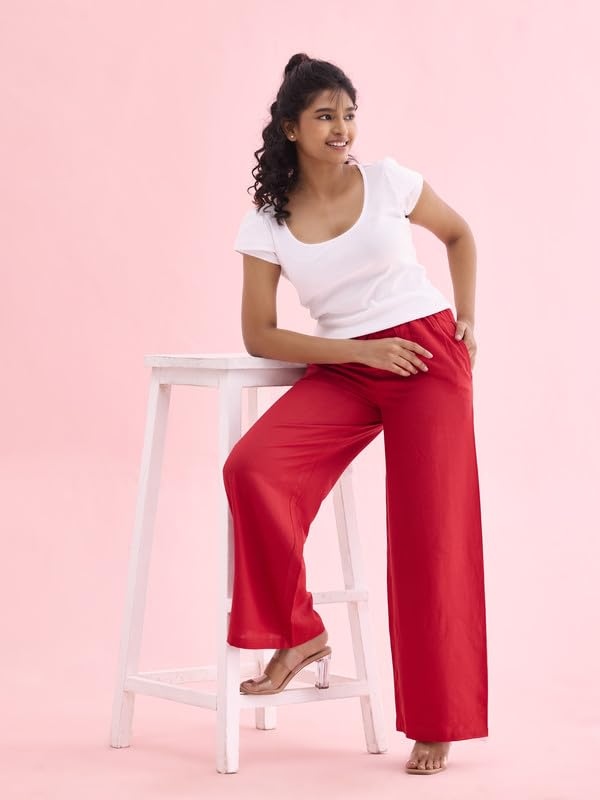Image of GO COLORS Soft Viscose & Linen Blend Linen Palazzo Full Length for Women| Breathable, Mid Rise