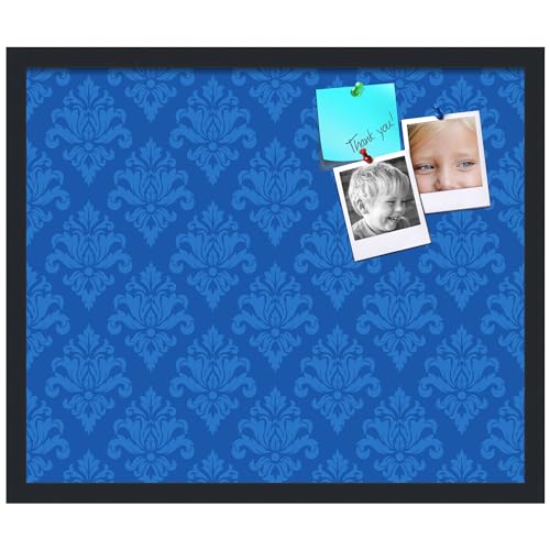 PinPix 24x20 inch Cork Bulletin Board. This Decorative Framed Pin Board Comes with Damask Royal Design and Satin Black. Ideal for Home, Office Decor or School (PinPix-2125)