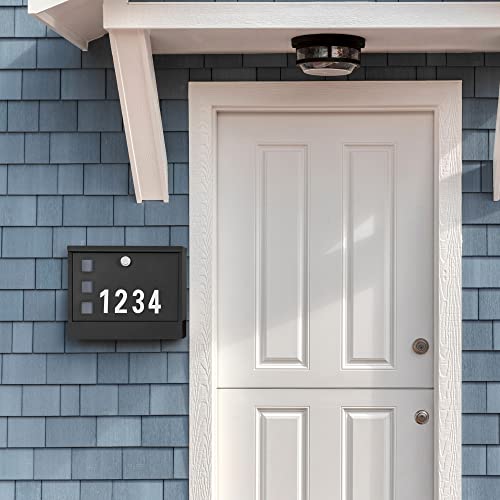 Land·voi Locking Mailbox Wall Mounted,Metal Postbox With Three Sets Of 0-9 Mailbox Number Stickers,Large Capacity, 14.4" X 4.5" X 11.2" Black #TOP3