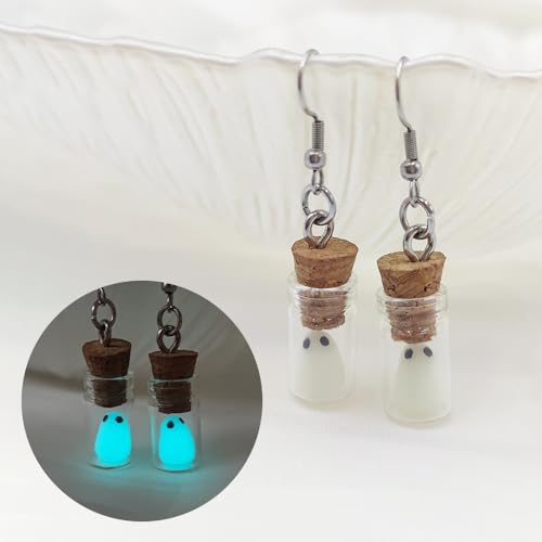 Ghost Earrings(Blue), The Adopt A Ghost In A Bottle Earring, Halloween Tiny Glow-In-The-Dark Spooky Charm Pendant Earrings Christmas Jewelry Gifts for Women4